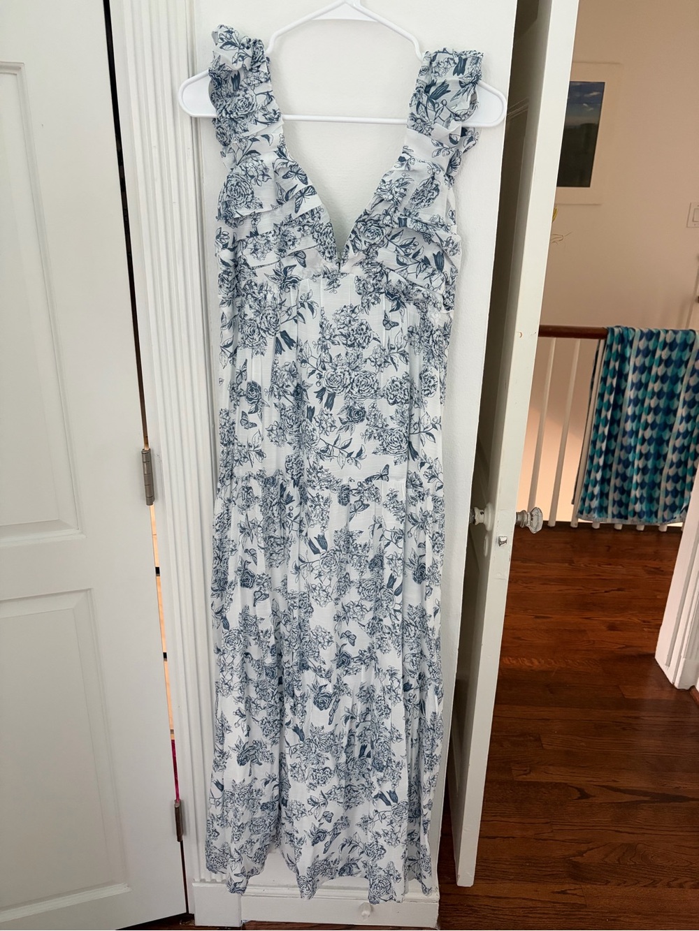 Blue Floral Ruffle Maxi Dress - Women
